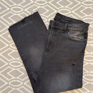 Kendall & Kylie Black Relaxed Fit Cropped Raw Hem Jeans with Distressed Details